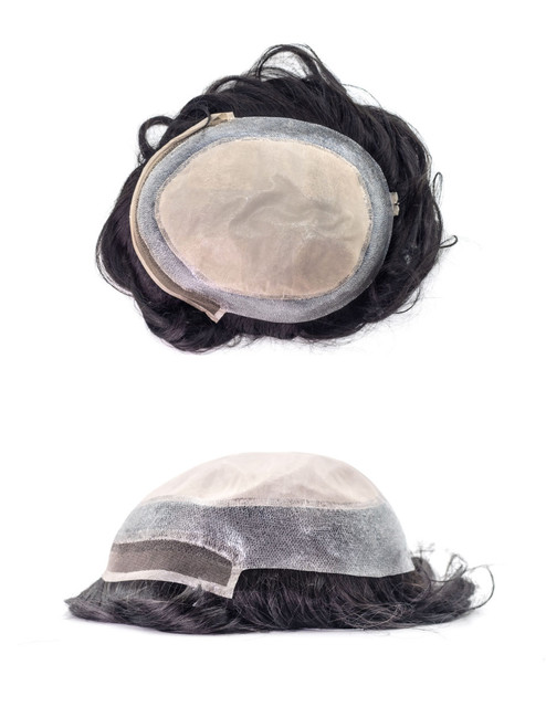 Mens Toupee M179 8"x10" Injected Poly Skin Lace Front w/ Mono Silk Inner Layer