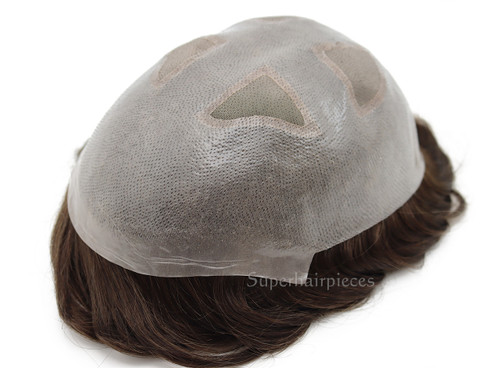 M258 Mens Toupee 8"x 10" Human Hair Skin Base Mono Top