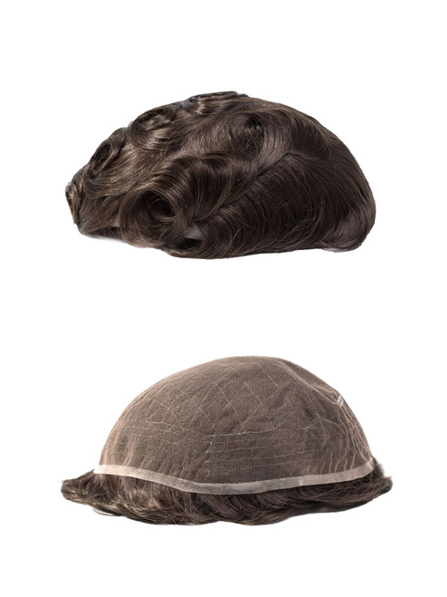 Men's Toupee M115BSC Full Swiss Lace Hairpiece with Bleached Front Knots - Basic Version
