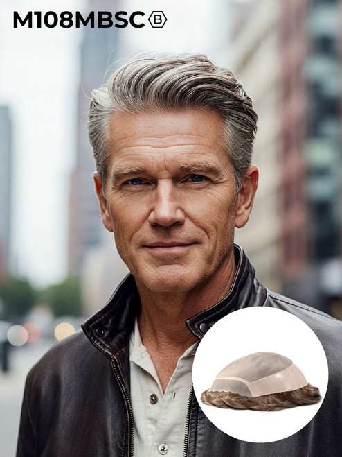 Mens Toupee | M108 Basic 7.5"x9" Human Hair Mono Top - Basic Version